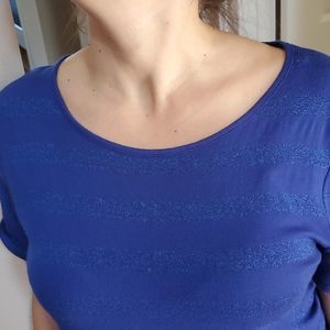 Talbots Royal Blue Metallic Stripe S/S Shirt